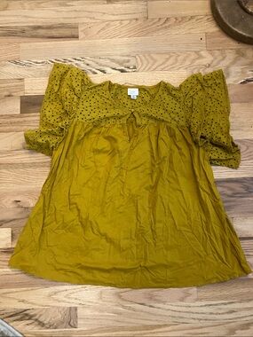 a new day Mustard Eyelet Puff-Sleeve shirt